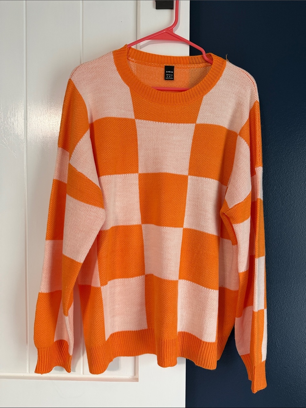 SHEIN Orange and White Tennessee Vols Checkerboard Pullover Sweater